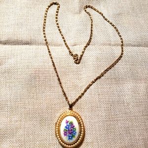 Vintage Floral Porcelain Locket Necklace